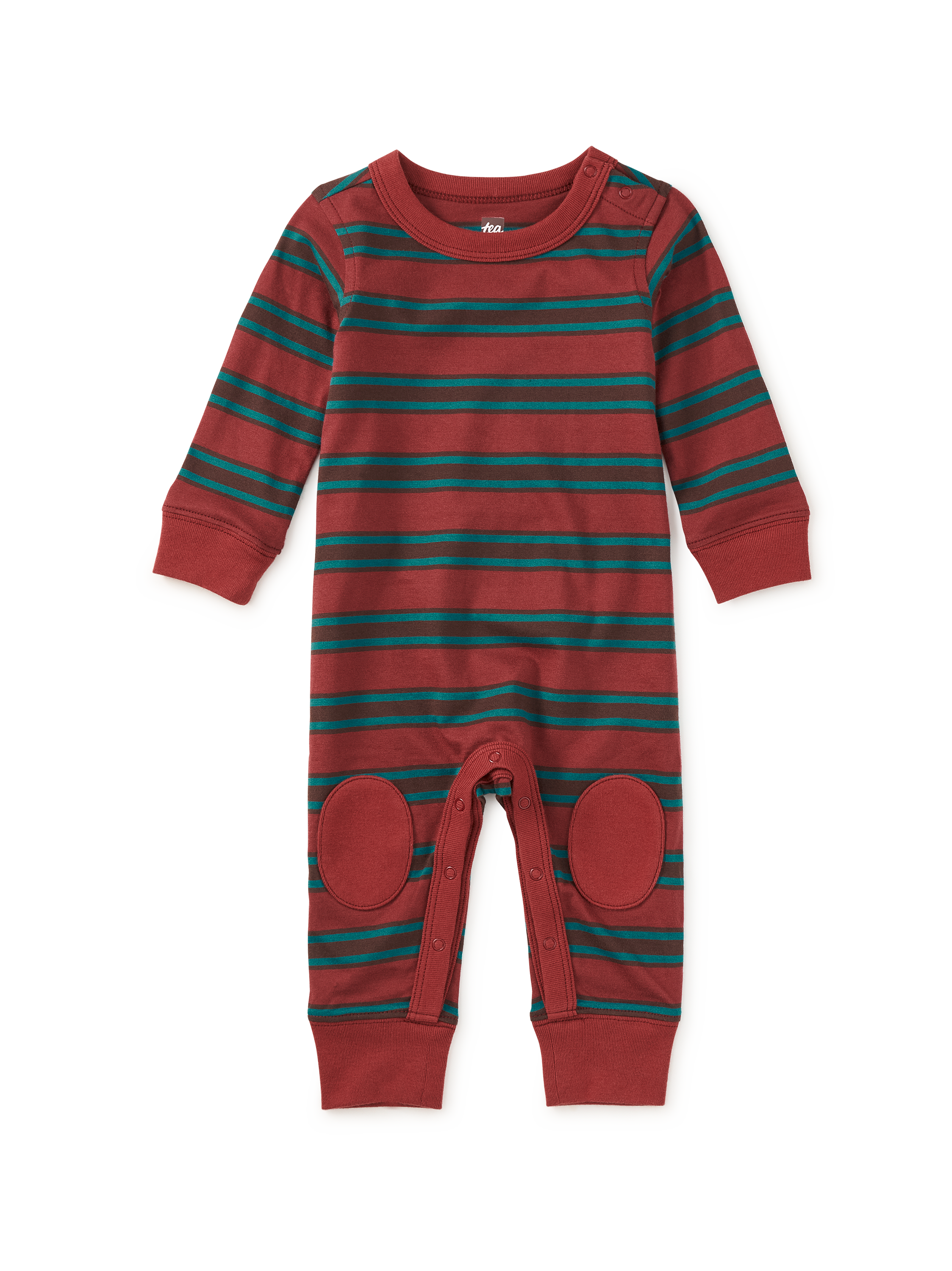 Sangria Stripe Knee Patch Baby Romper — main product photo