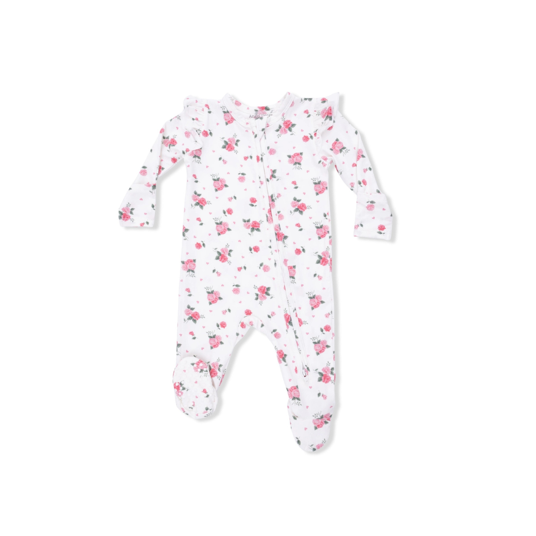 Pink Rosettes - 2 Way Ruffle Sleeve Zipper Footie