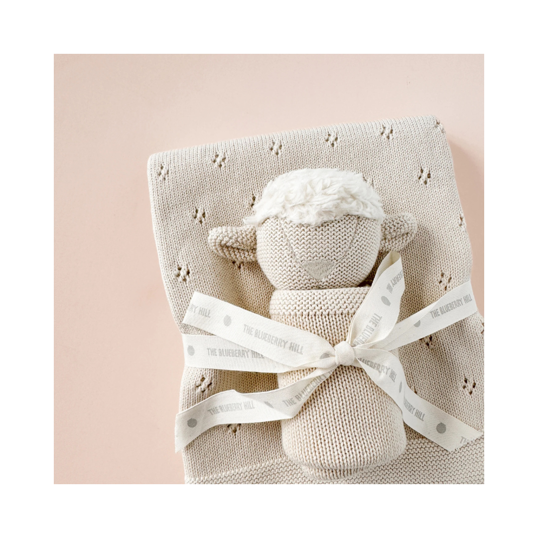 Pique Blanket Lamb Lovey Gift Cream
