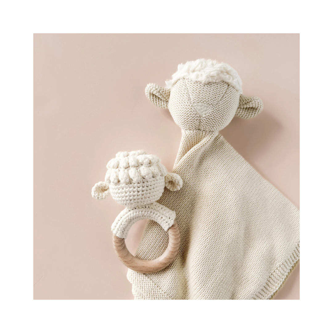 Cream Crochet Lamb Baby Newborn Rattle