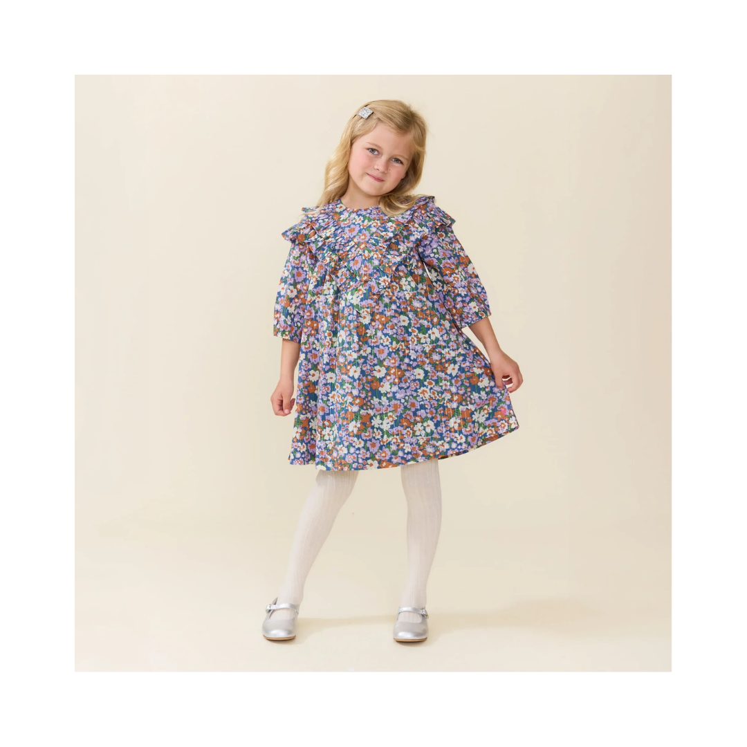 Girls Everly Dress - True Blue Sketched Floral