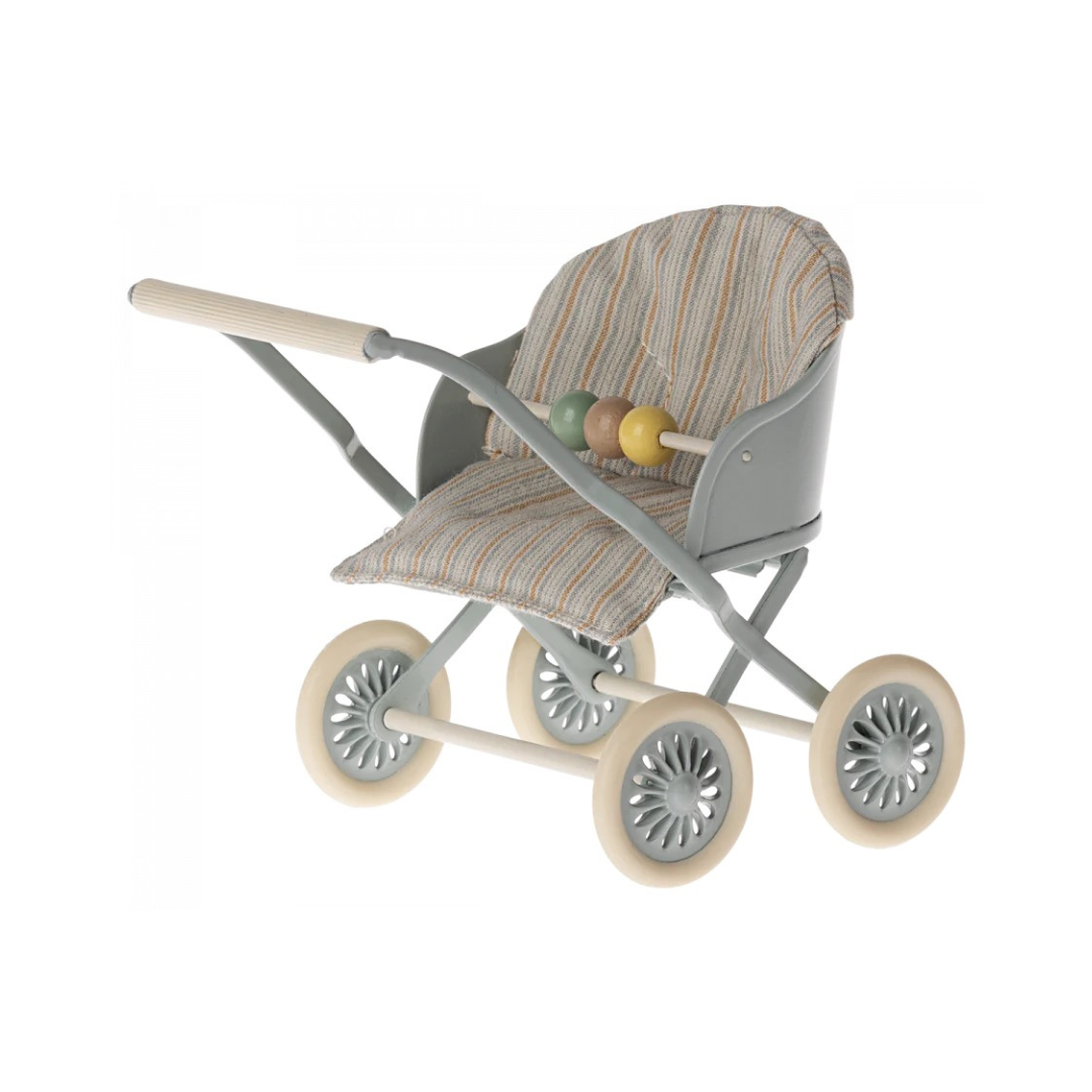 Maileg Stroller, Baby Mice - Blue