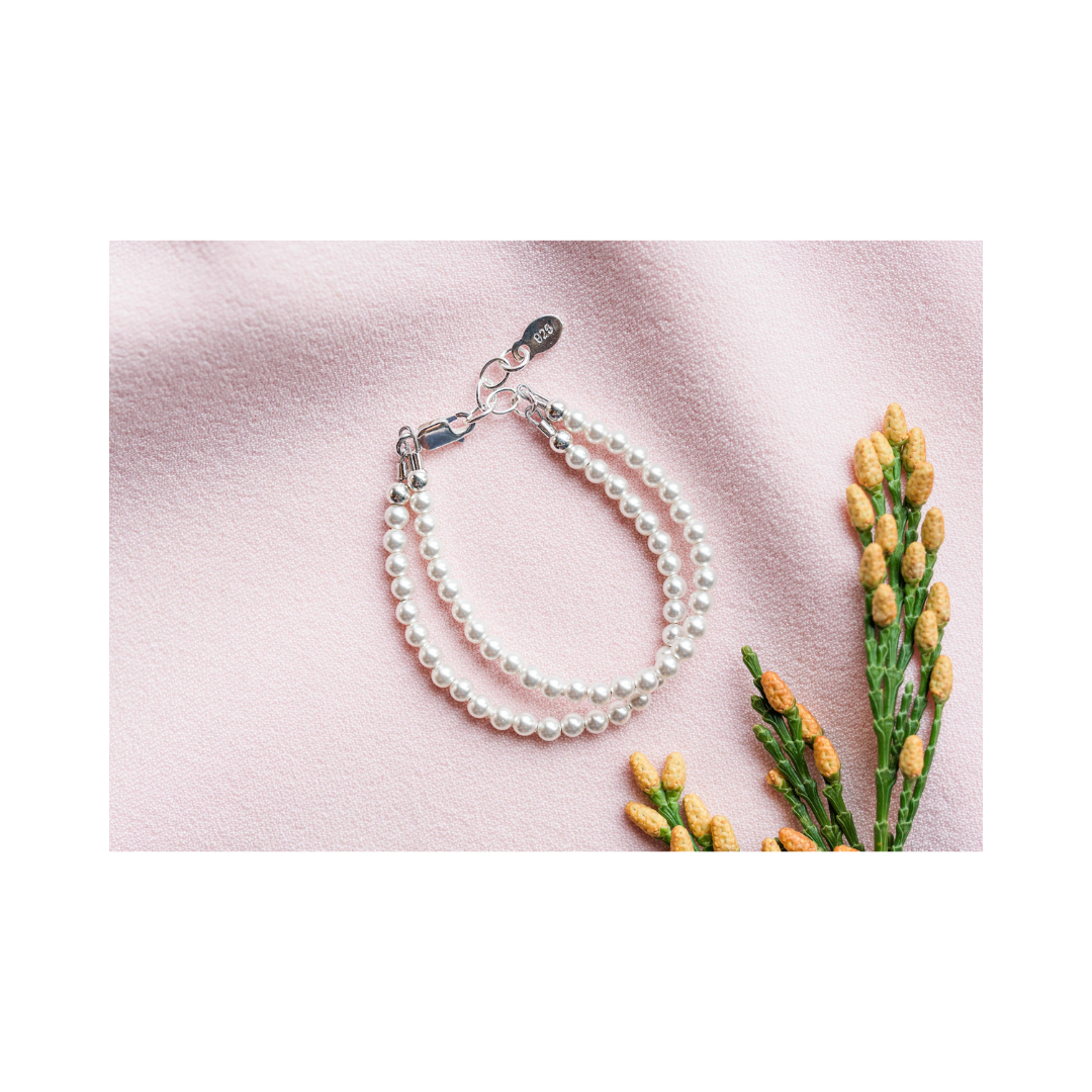 Elizabeth Silver Double Strand Pearls Bracelet Med