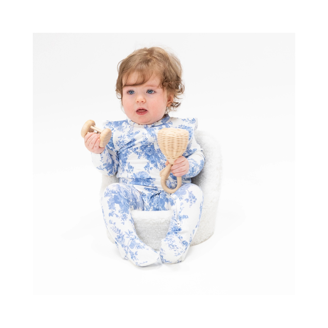 Dream Cottage Floral - 2 Way Ruffle Sleeve Zipper Footie