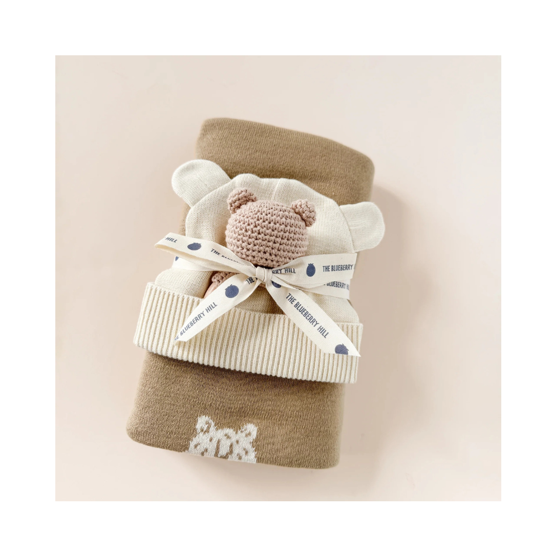 Honey Bear Blanket Hat and Teether Baby Gift