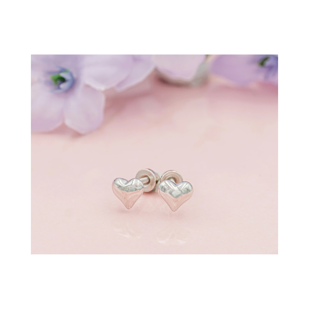 Silver Puff Heart Earrings