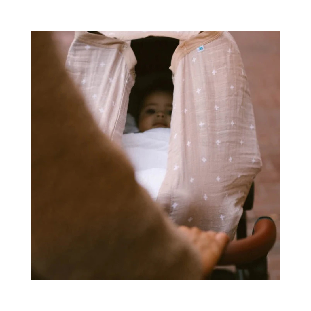 Taupe Cross Cotton Muslin Car Seat Canopy