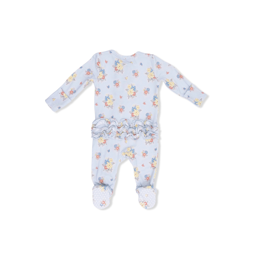 Country Stitch Floral - 2 Way Ruffle Back Zipper Footie