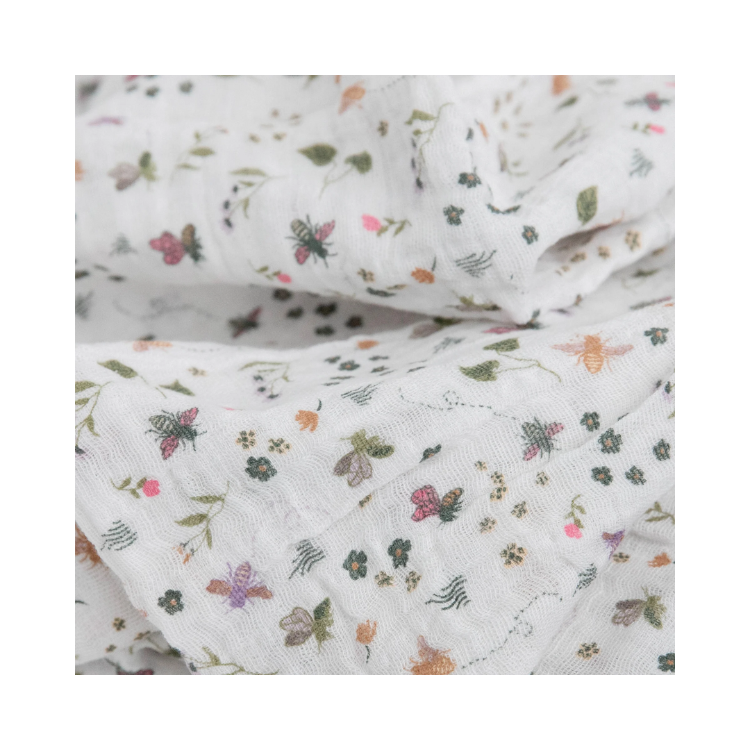 Garden Bees Cotton Muslin Swaddle 47x47