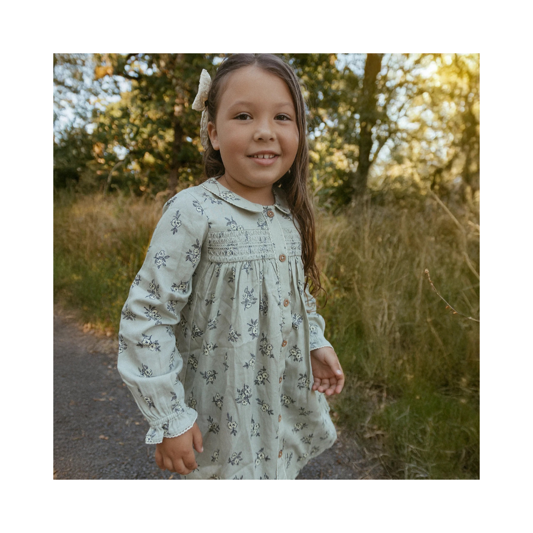 Sage Bloom Smocked Button Dress