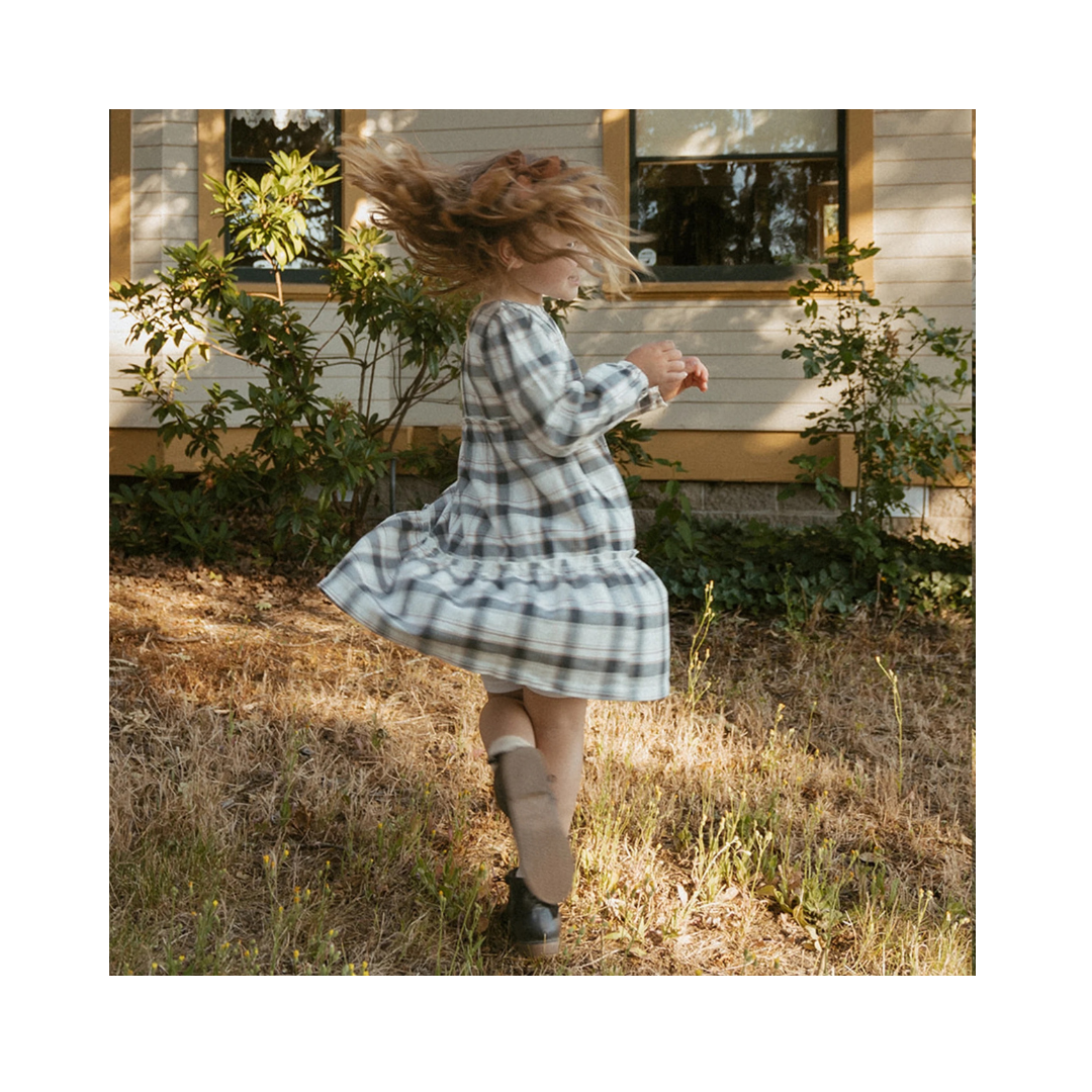 Plaid Checks Long Sleeve Tiered Dress