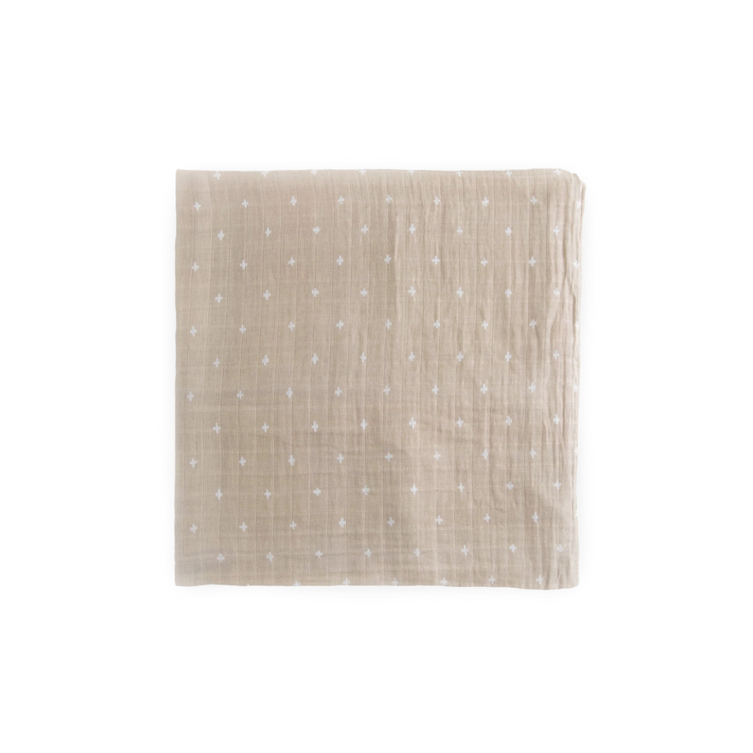 Cotton Muslin Swaddle Taupe Cross