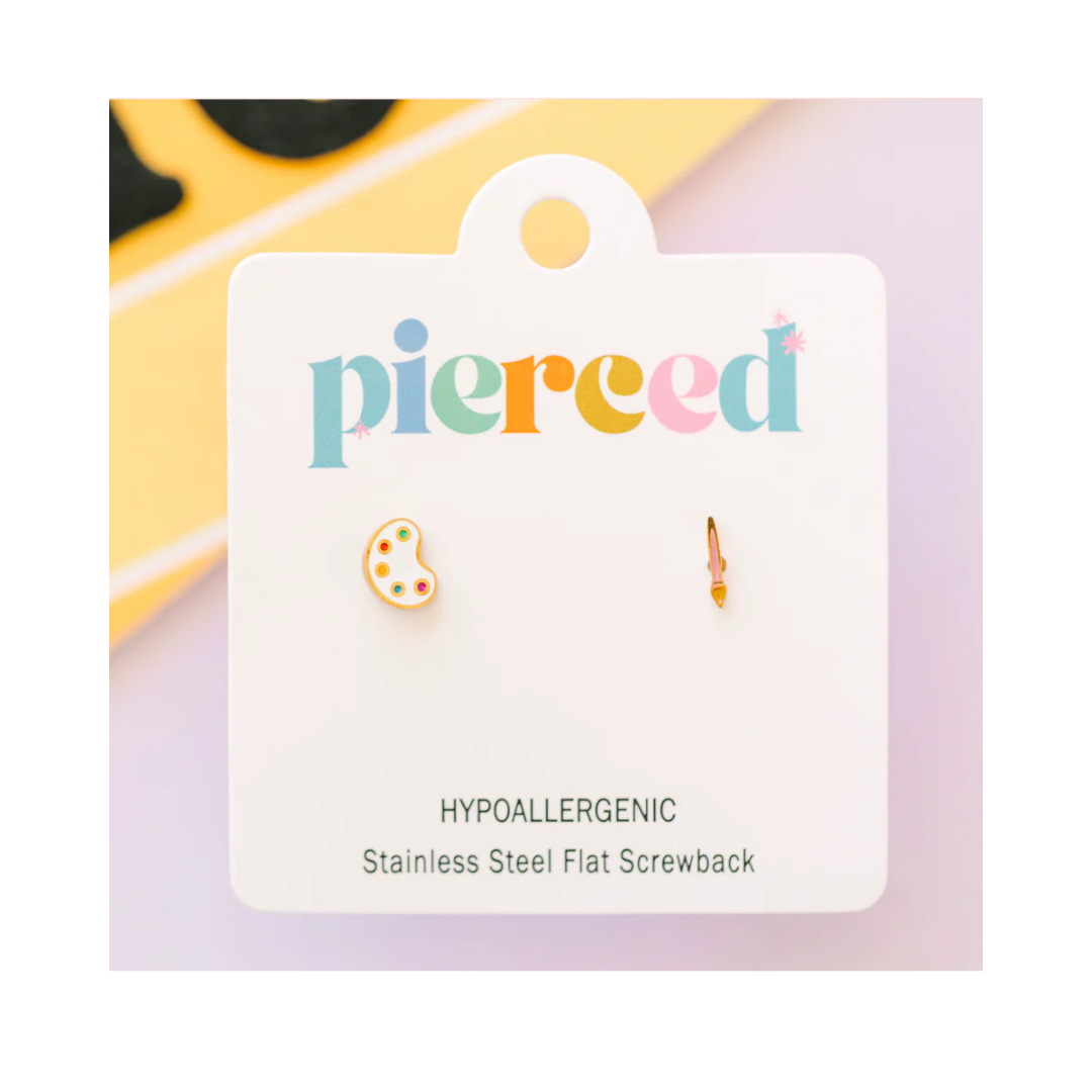 Paint Pallet Brush Screw Back Earring