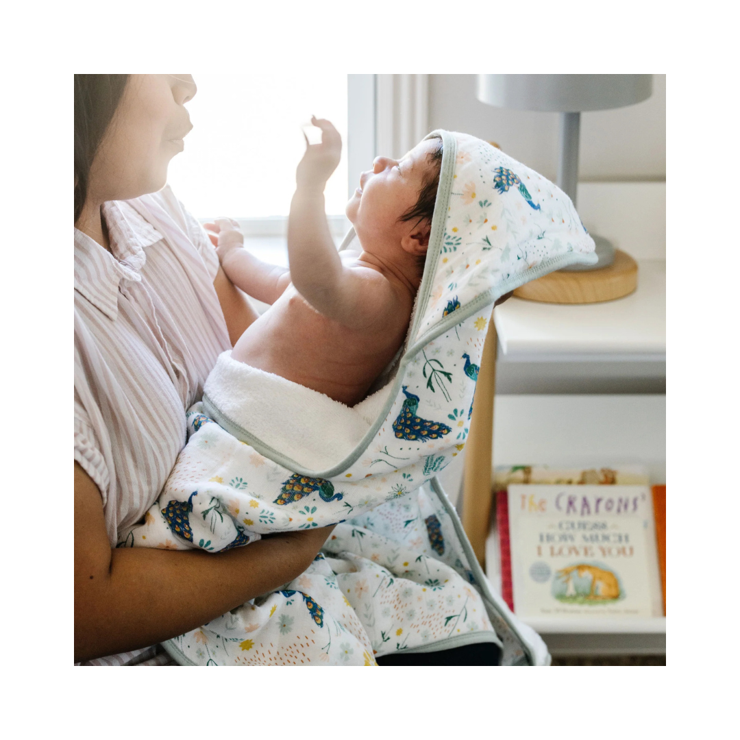 Cotton Muslin Infant Hooded Towel- Peacock