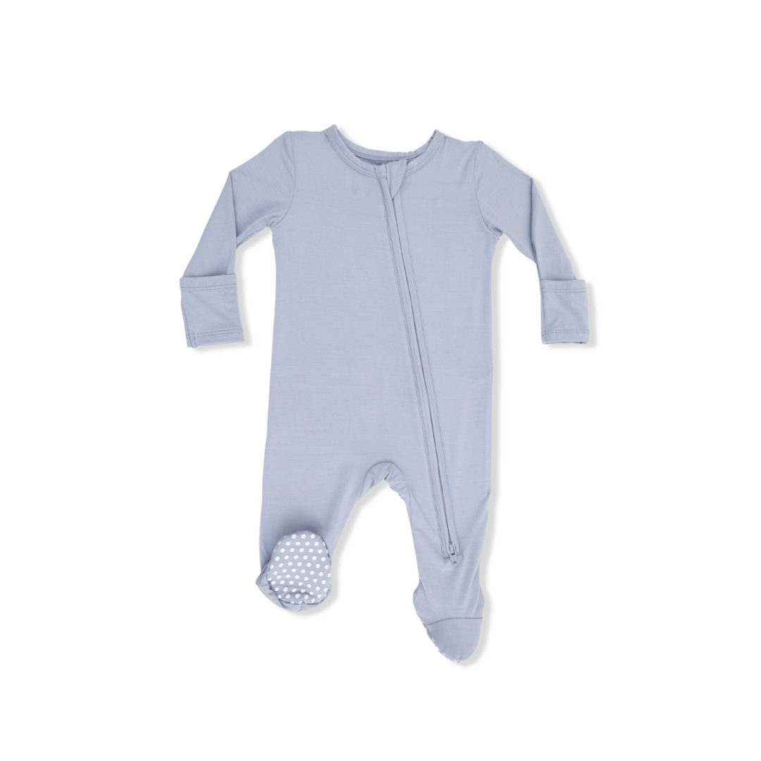 Solid Niagara Mist Bamboo 2 Way Zipper Footie