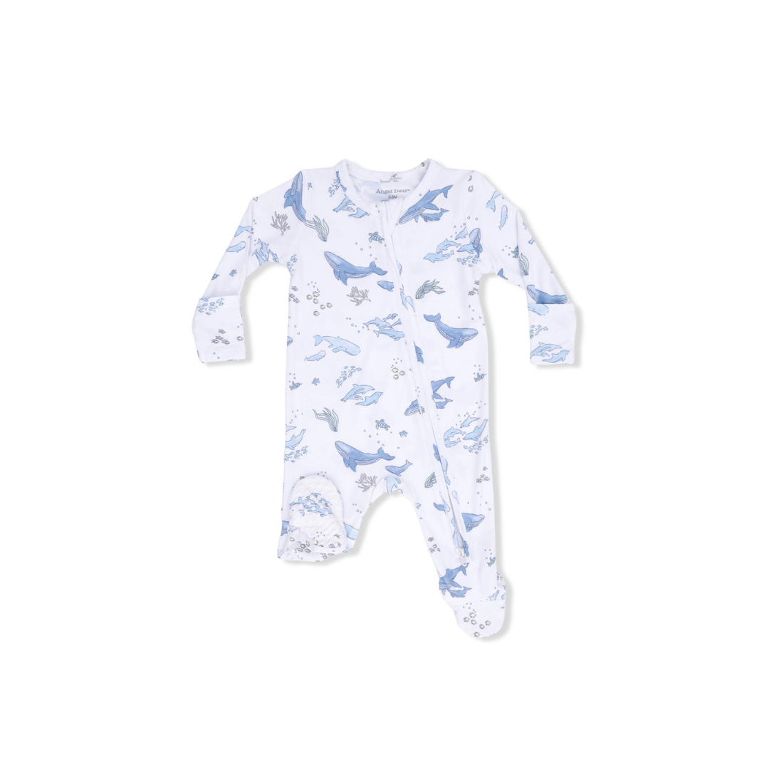 Watercolor Blue Whales 2 Way Zipper Footie