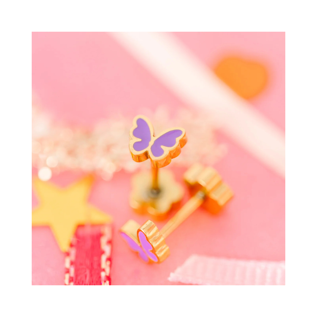 Tiny Purple Butterfly Screw Back Earring