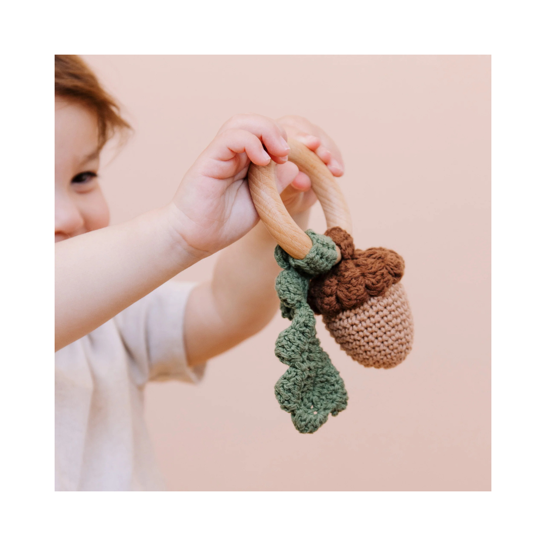 Acorn Cotton Crochet Teether Rattle