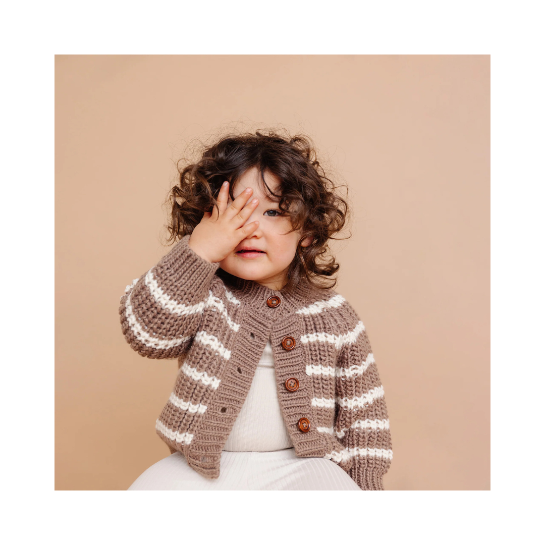 Tan Rib Knit Stripe Cardigan