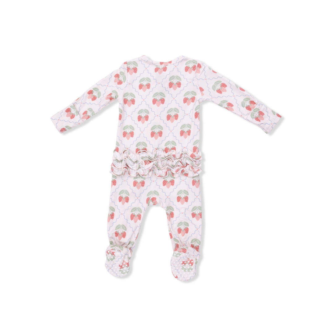Sweet Strawberries - 2 Way Ruffle Back Zipper Footie