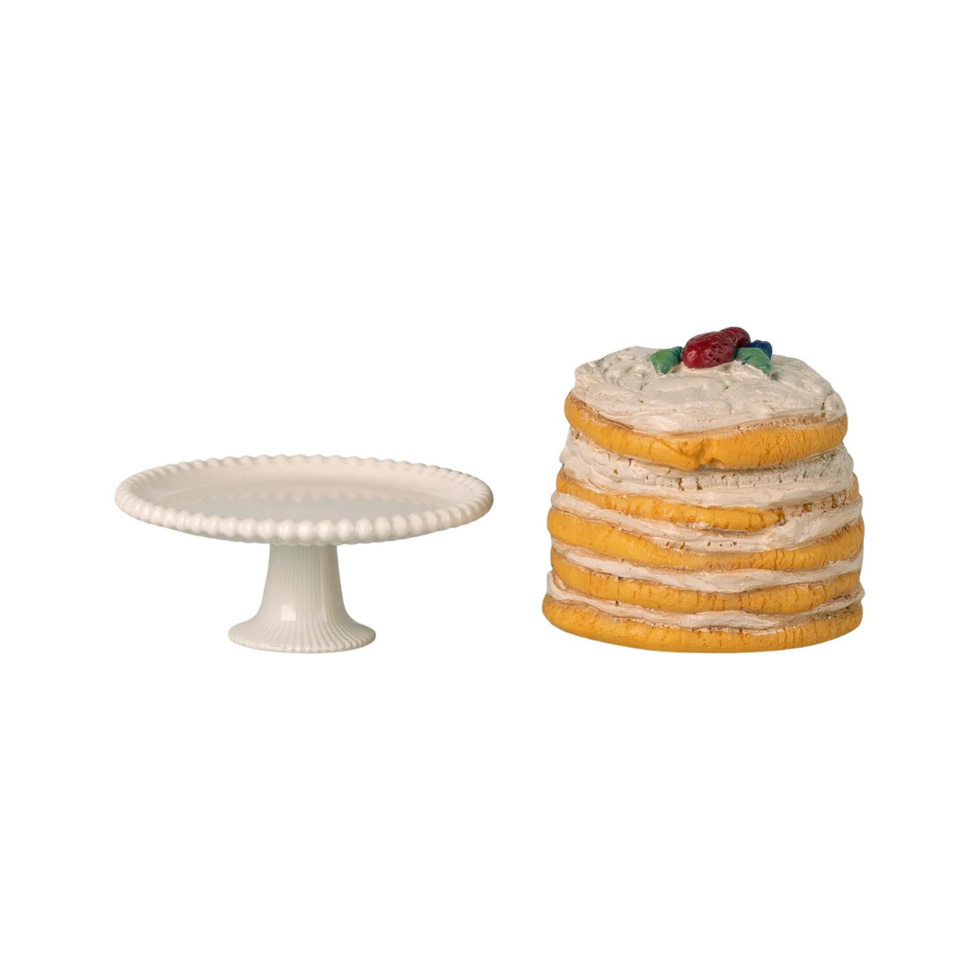 Party cake and cake stand, Mouse - Off White
