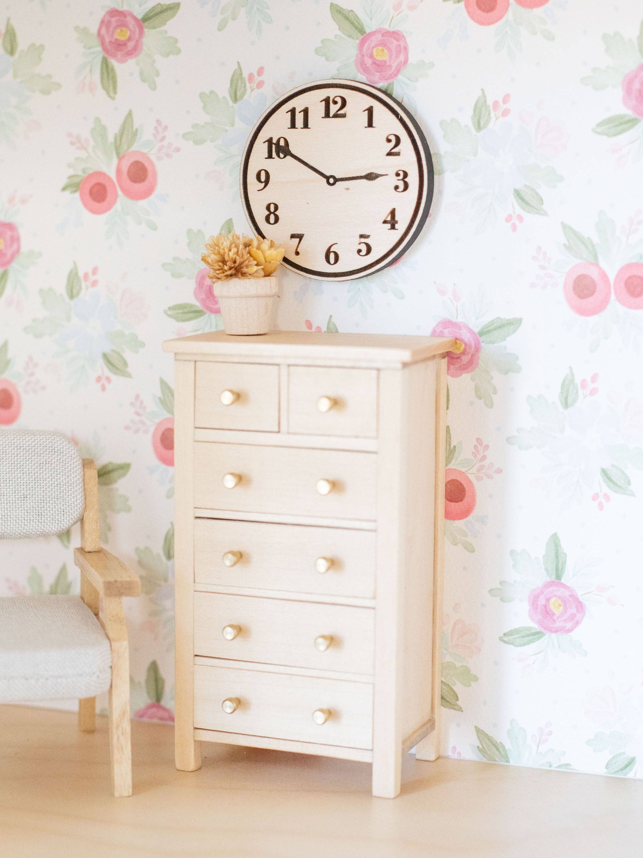 Dollhouse Wall Clock | Natural Wood | Living Room Bedroom