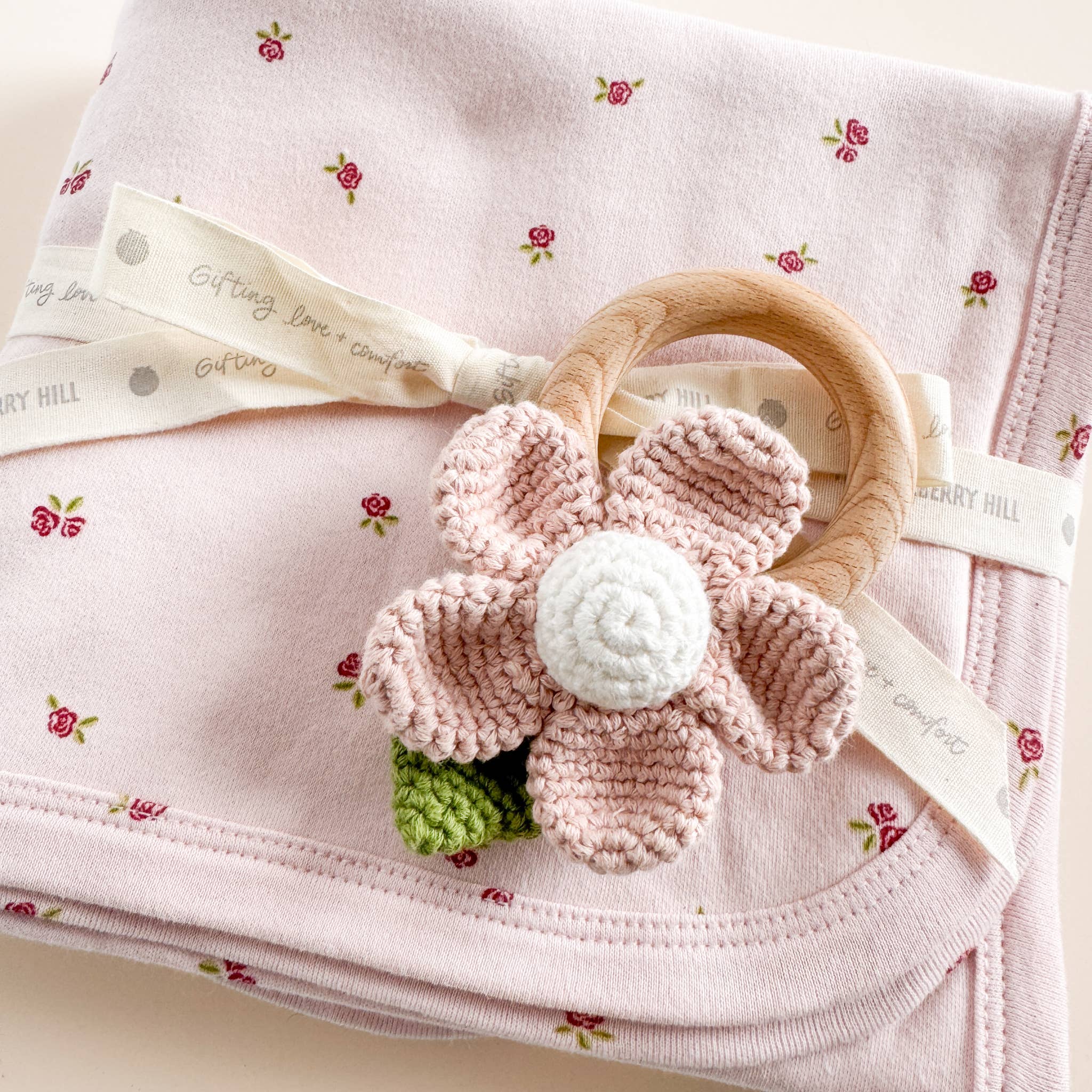 Layette Swaddle Blanket Rose Baby Girl Organic Cotton Flower: Pink
