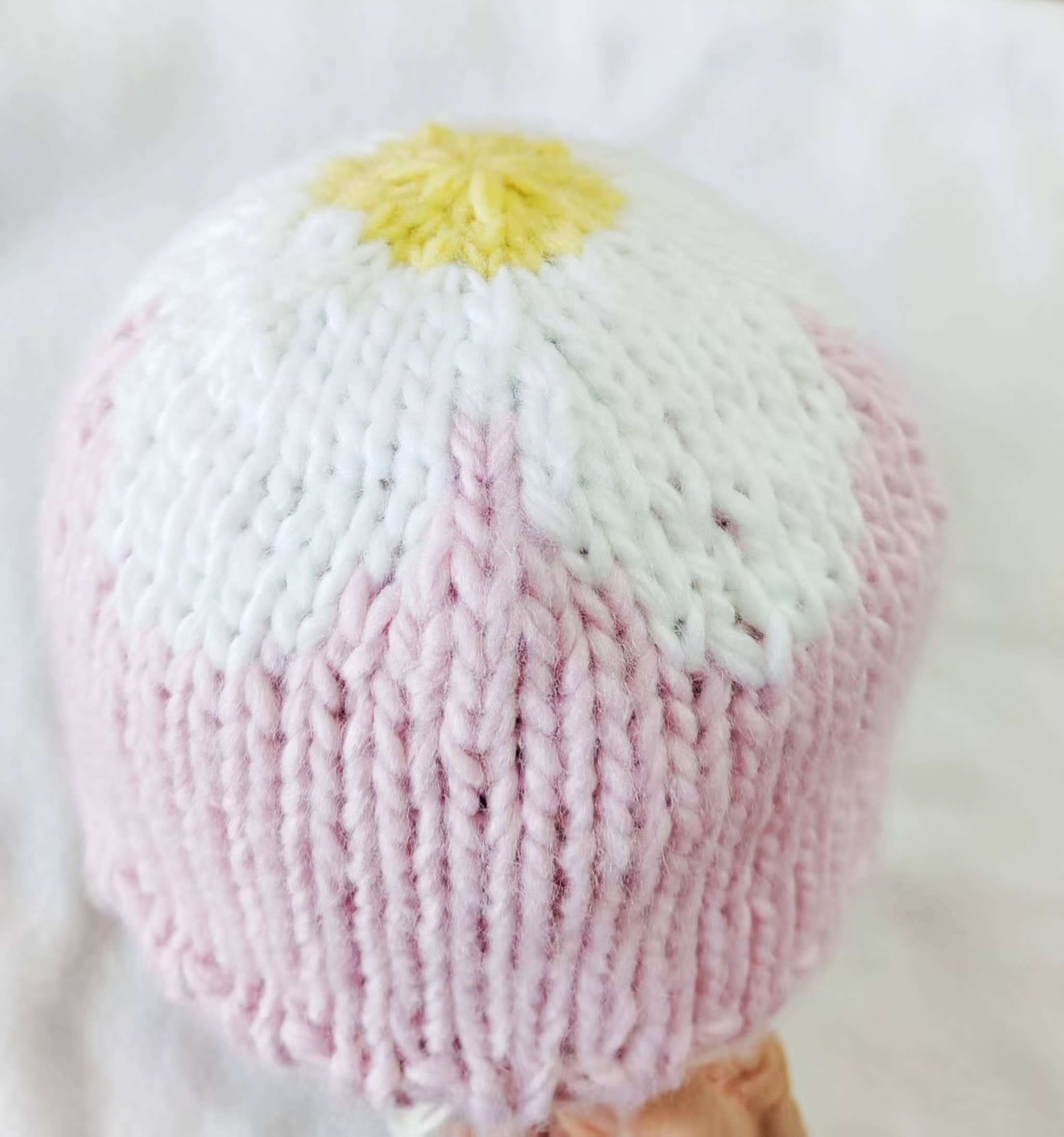 Flower Hat Pink White Baby Kid Girl Beanie Fall Accessories : S; 6-24M
