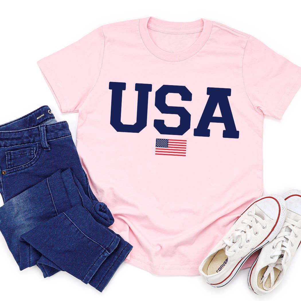 USA Graphic Tee: Athletic Heather / YS