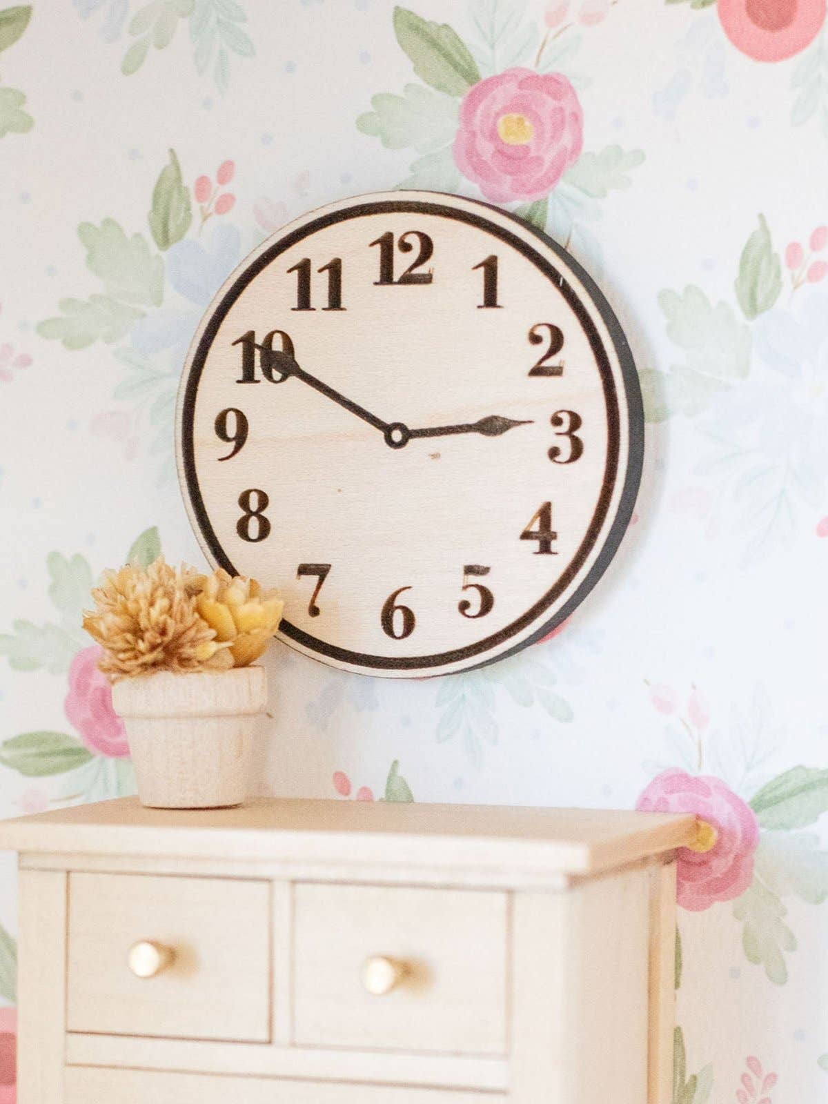Dollhouse Wall Clock | Natural Wood | Living Room Bedroom