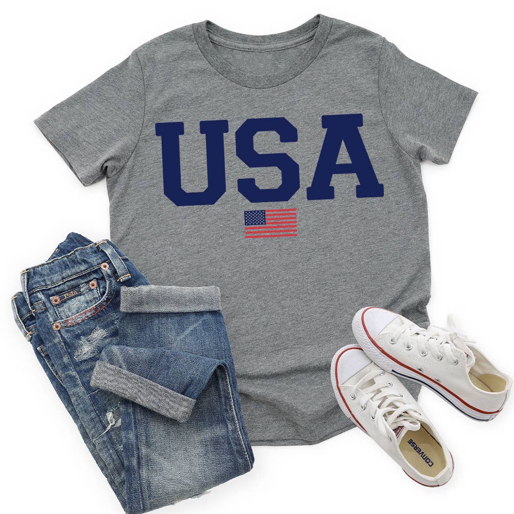 USA Graphic Tee: Athletic Heather / YXL