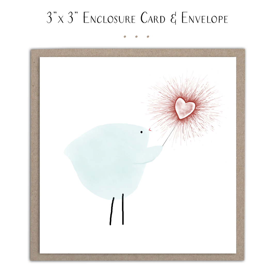 Bird with Heart Sparkler Mini Card: Plain