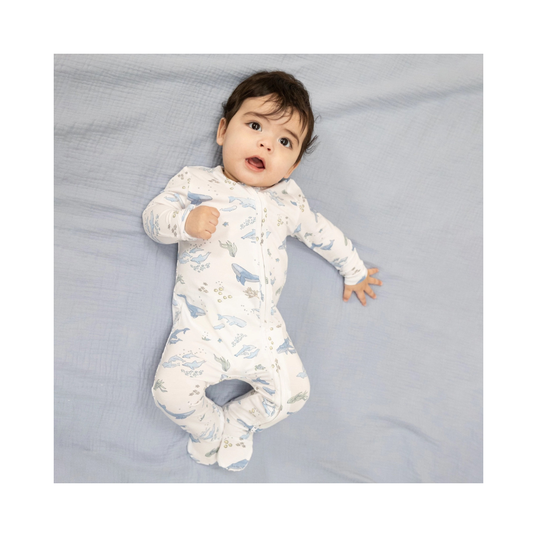 Watercolor Blue Whales 2 Way Zipper Footie