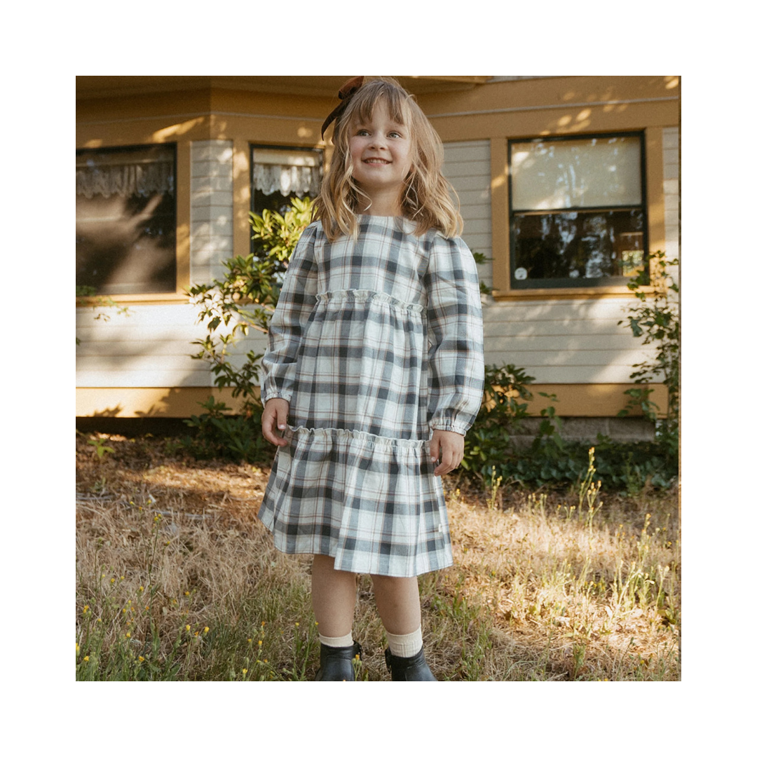 Plaid Checks Long Sleeve Tiered Dress