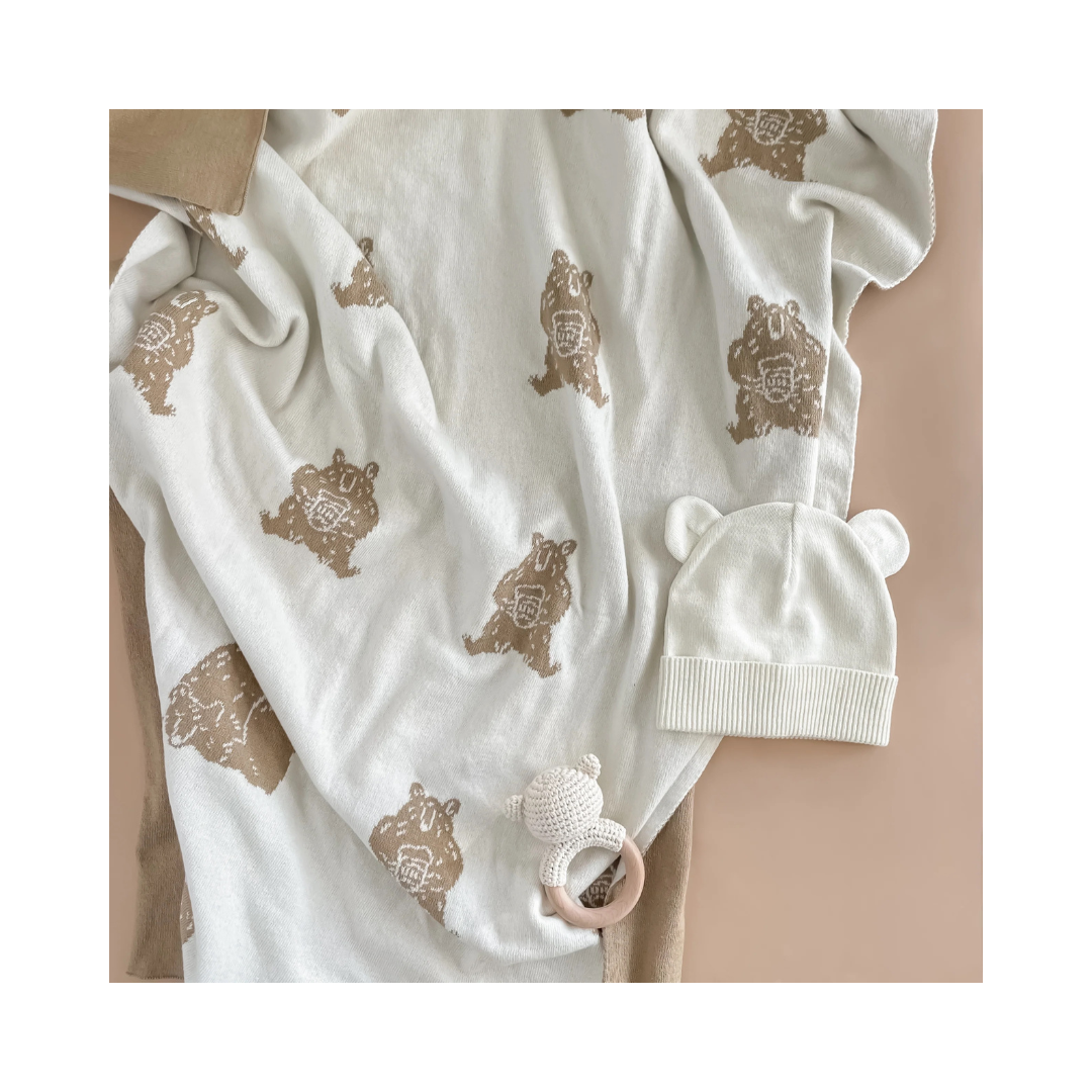 Honey Bear Blanket Hat and Teether Baby Gift