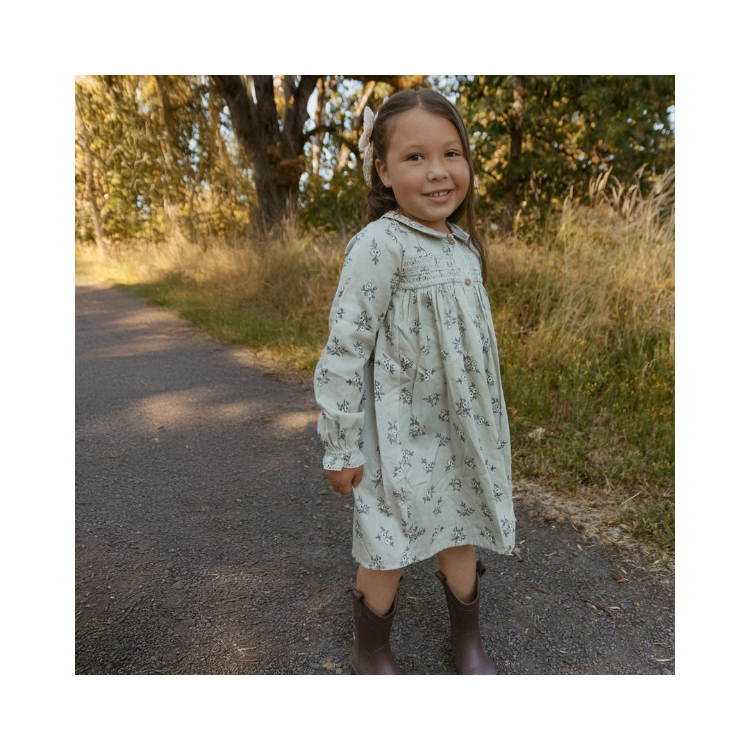 Sage Bloom Smocked Button Dress
