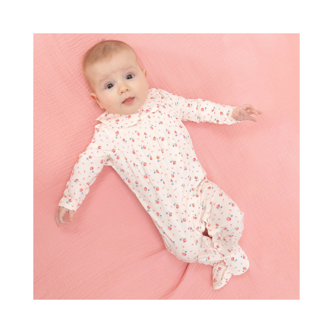 Joli Rosette Smocked Peter Pan Snap Footie