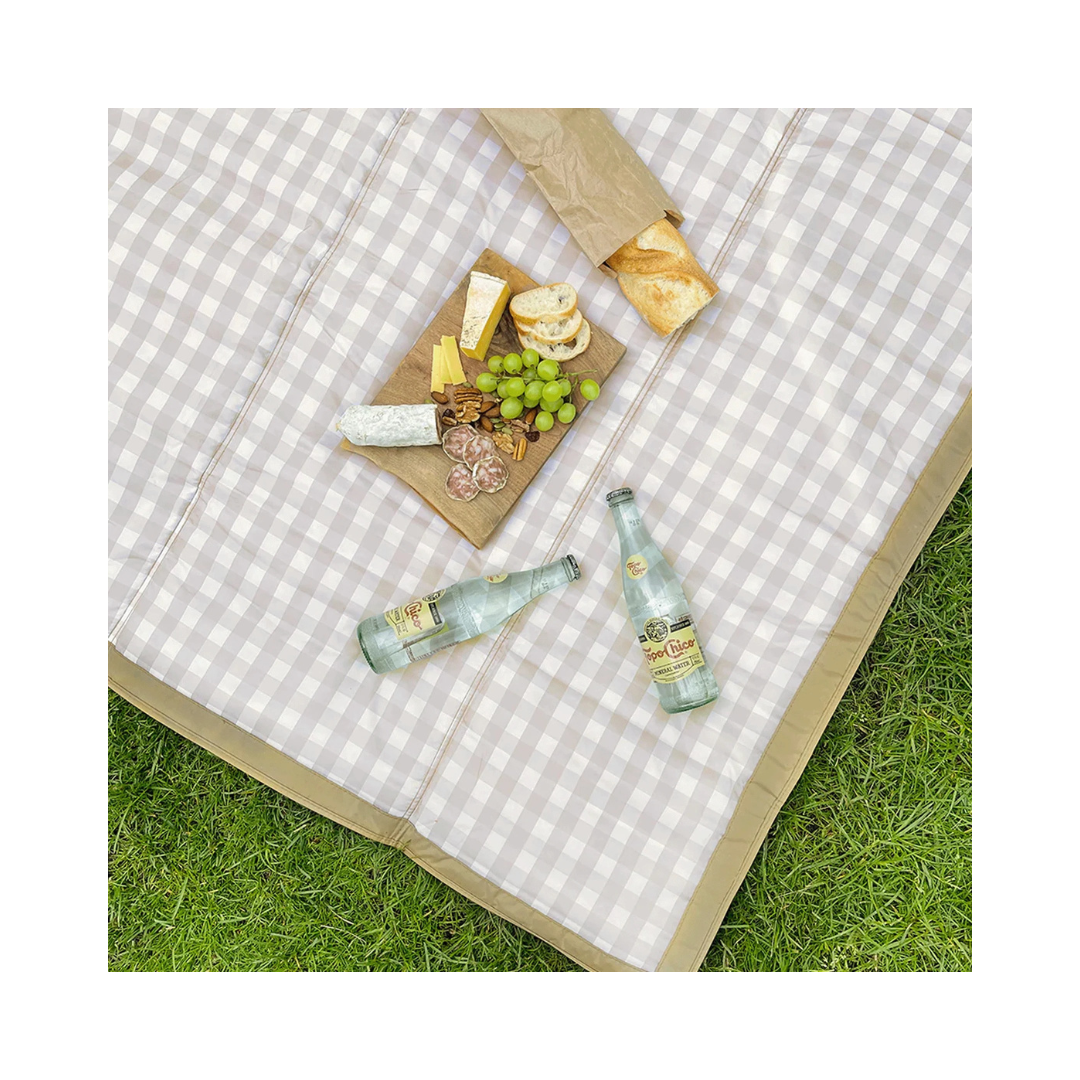 Beige Buffalo Check Outdoor Blanket 5' x 7'