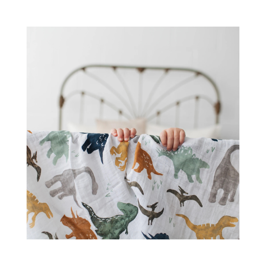 Cotton Muslin Swaddle Blanket - Dino Friends
