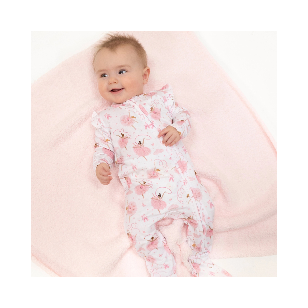 Ribbon Ballerinas 2 Way Ruffle Sleeve Zipper Footie