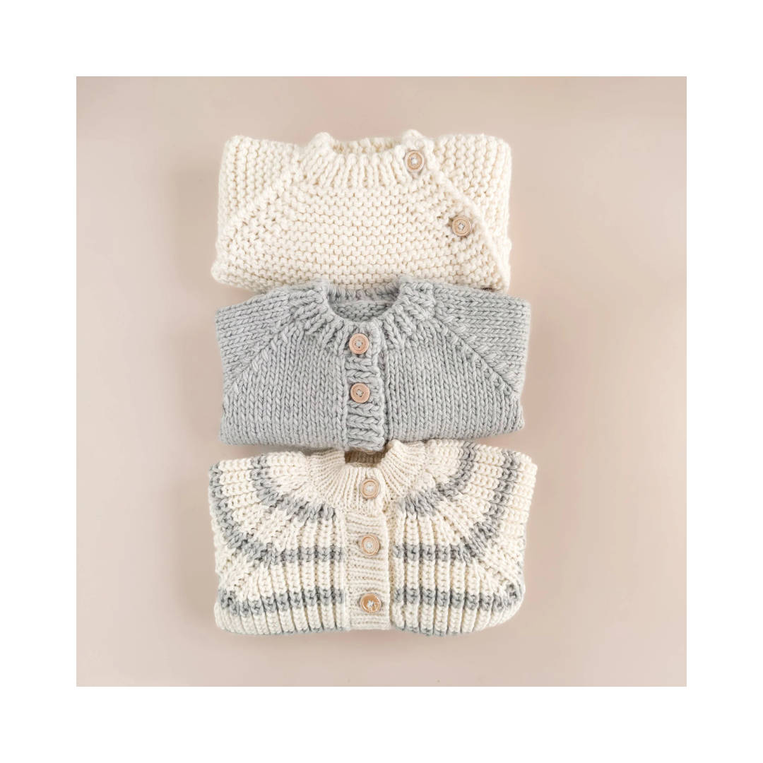 Cream Bowie Grey Rib Knit Stripe Cardigan