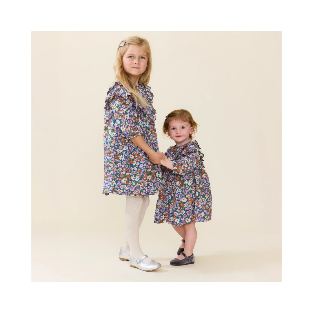 Girls Everly Dress - True Blue Sketched Floral