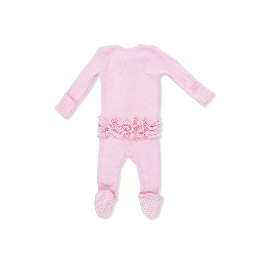 Romance Rose Rib - 2 Way Ruffle Front Zipper Footie