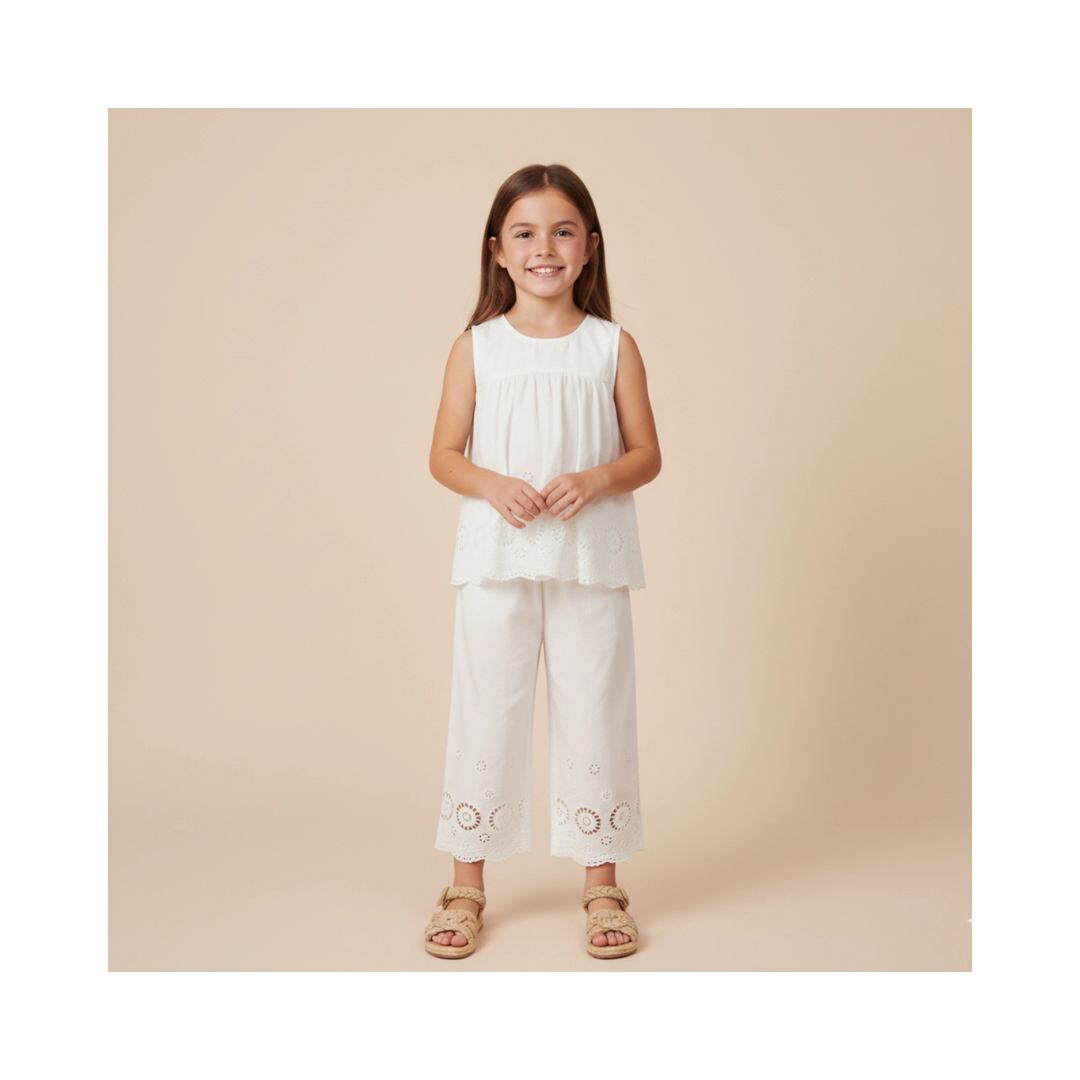 Eyelet Top And Pant Set - Ivory
