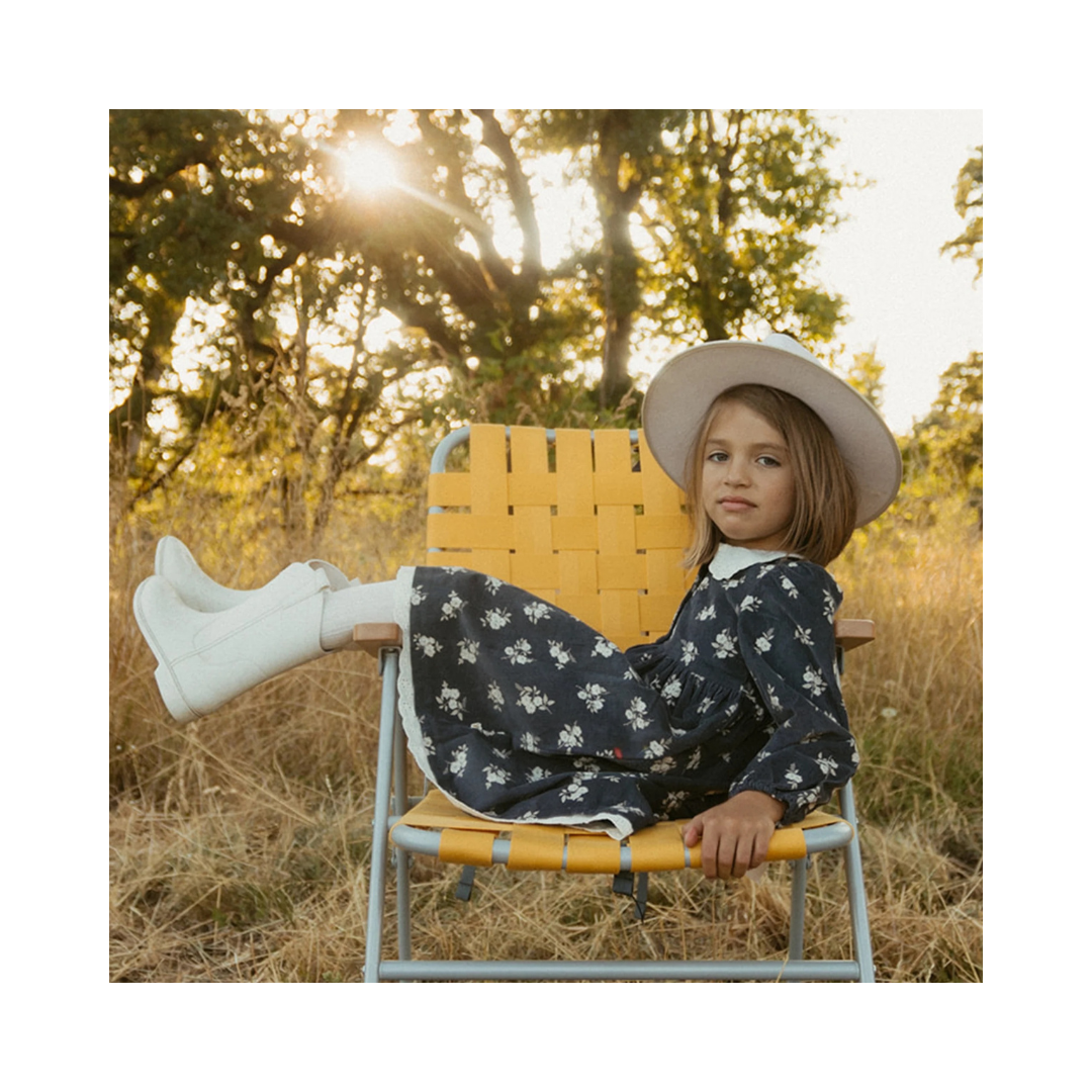 Navy Bloom Corduroy Collared Button Dress