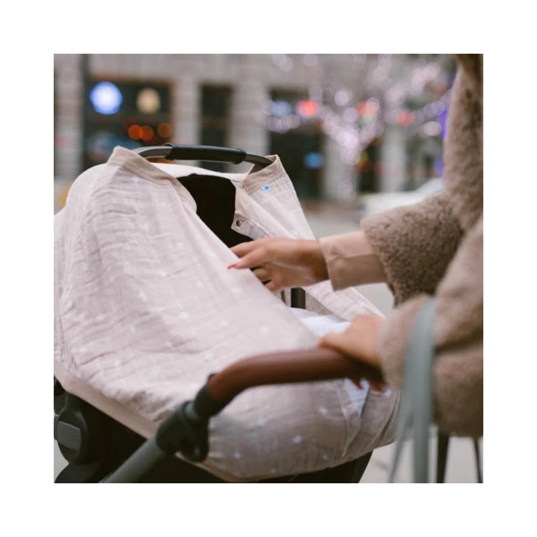 Taupe Cross Cotton Muslin Car Seat Canopy