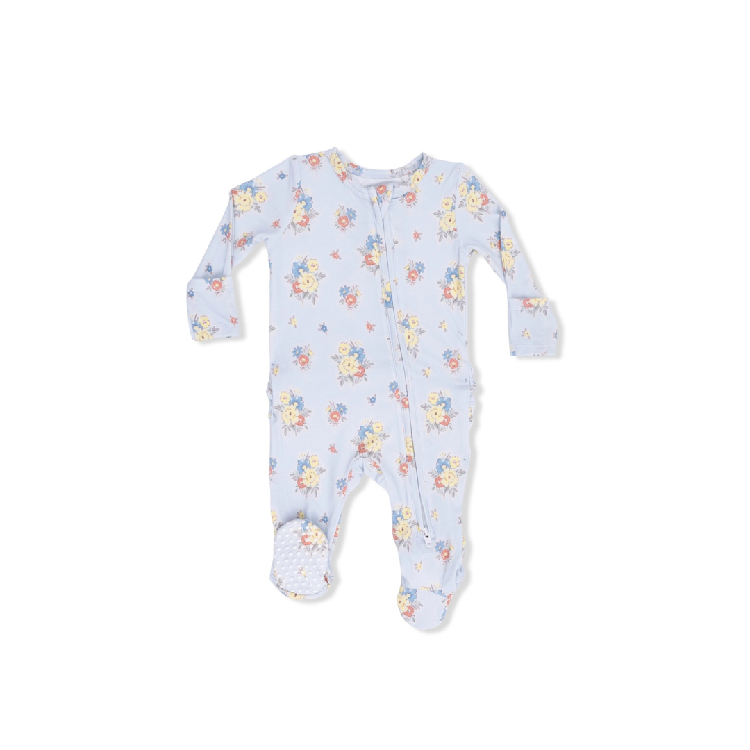 Country Stitch Floral - 2 Way Ruffle Back Zipper Footie