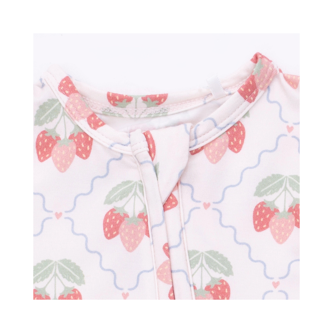Sweet Strawberries - 2 Way Ruffle Back Zipper Footie