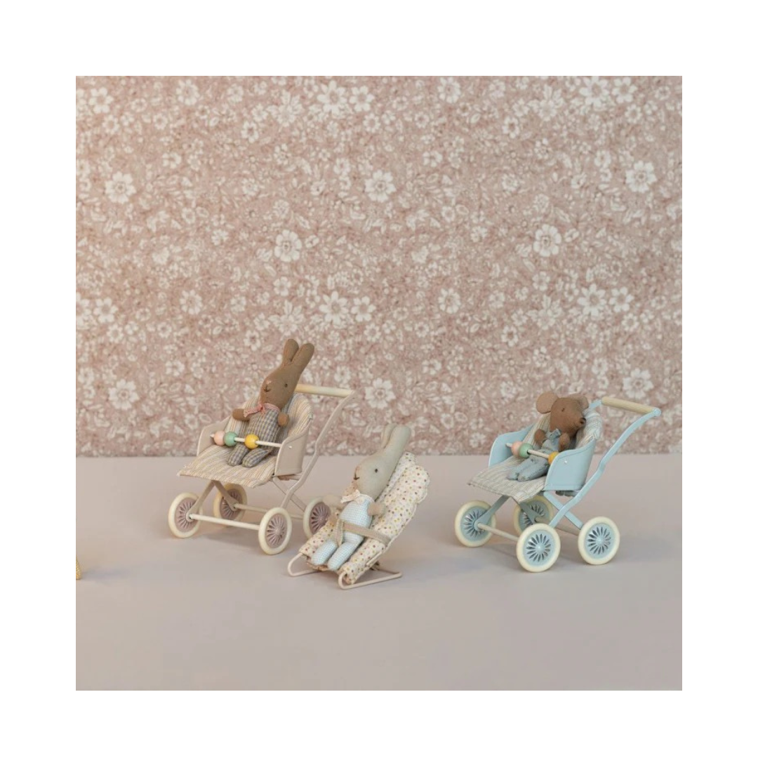 Maileg Stroller, Baby Mice - Blue