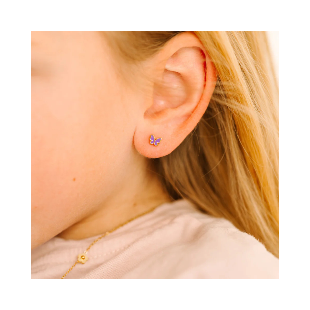 Tiny Purple Butterfly Screw Back Earring